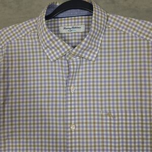 Tommy Bahama Island Zone Mens Large purple gray Gingham‎ Check Pima Cotton Blend